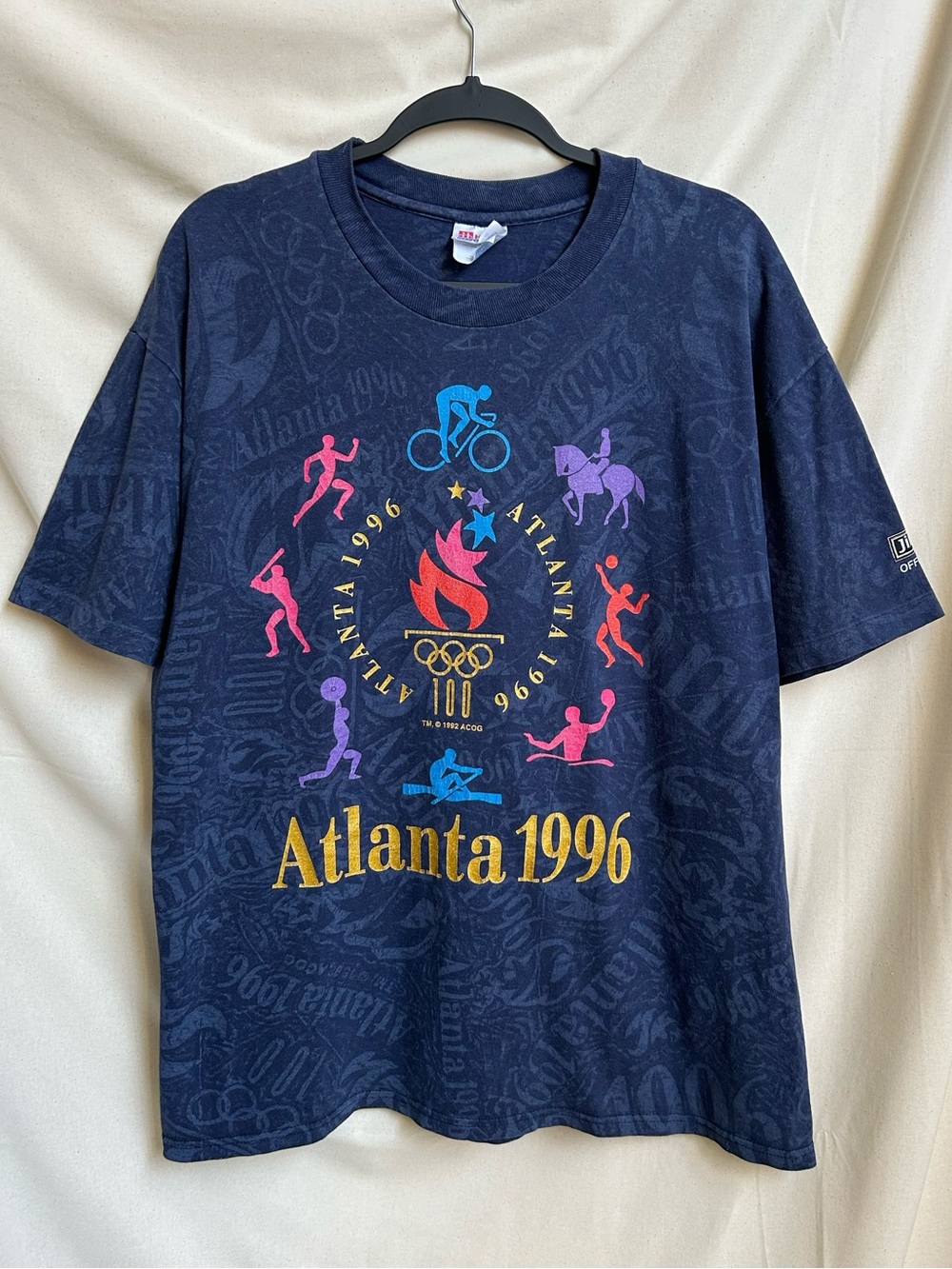 90s vintage Atlanta 1996 Olympics T-shirt Single Stitch Allover Print AOP sport